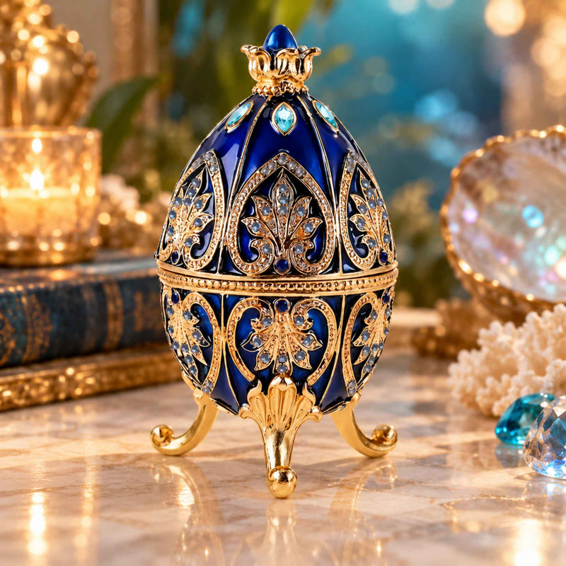 Blue jeweled egg trinket box