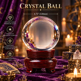 Seer's clear glass crystal ball on a wooden stand, another view